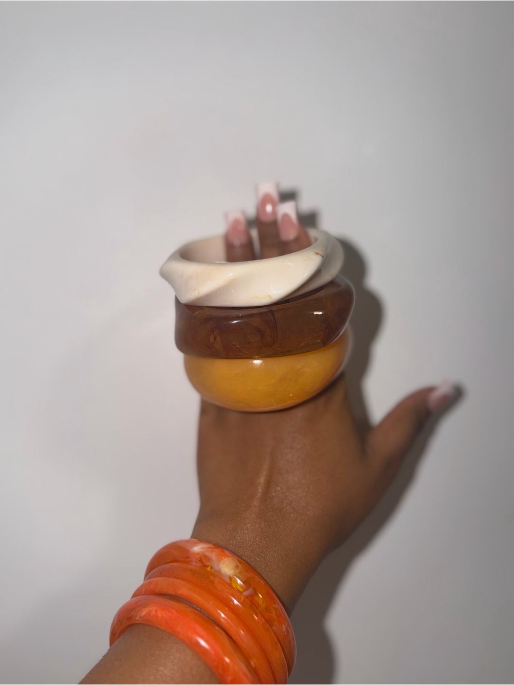 Stackable Resin Bangle Set — Cream, Amber & Mustard